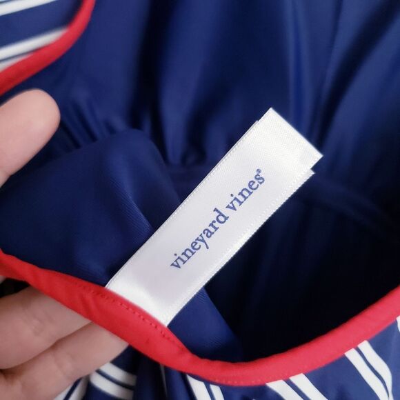 Vineyard Vines Blue and White Striped Red Trimmed One Piece Swimsuit - Picture 7 of 8